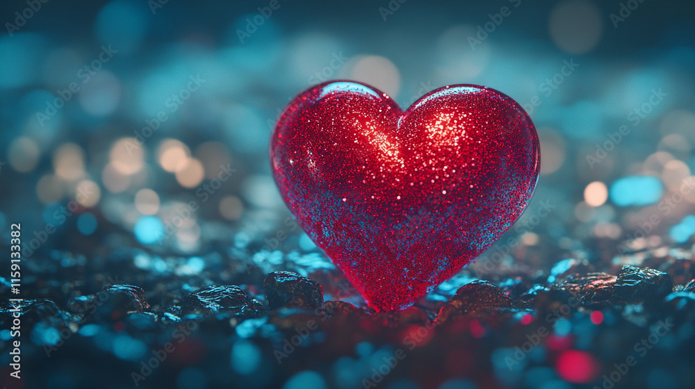 Obraz premium Heart shaped decor sparkling under soft lights for Valentine's Day celebration. 