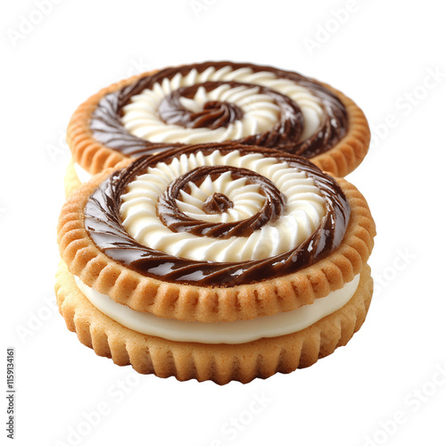 Delicious swirl cream-filled chocolate sandwich cookies png isolated on transparent background photo