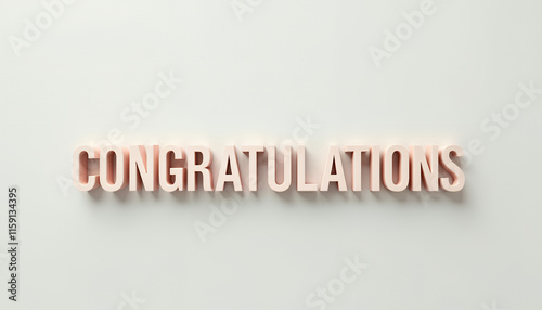 Congratulations Celebration Message: Peach Colored 3D Text on White Background