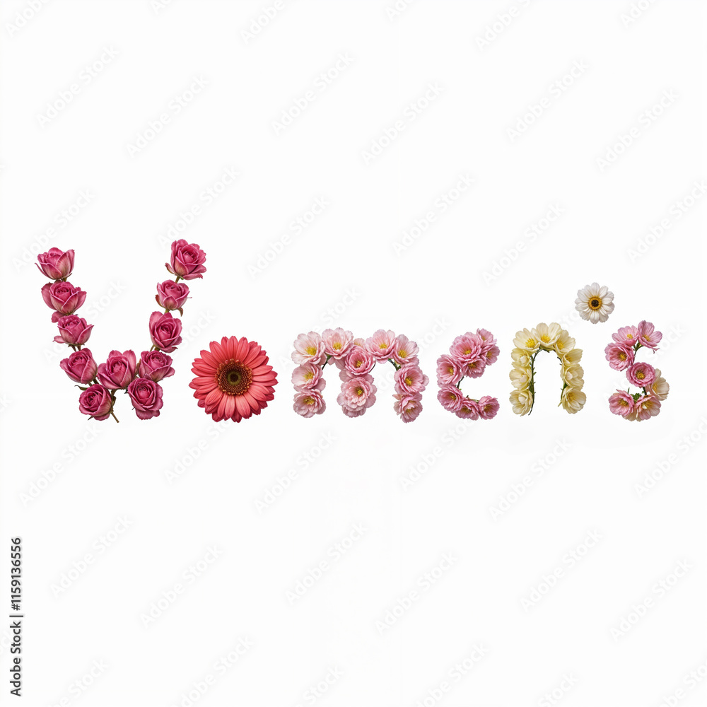 Women's day inscription made of flowers isolated on white background. Women. Flowers. March 8 Women's day inscription made of flowers isolated on white background. Women. Flowers. March 8