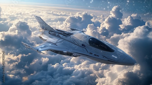 Futuristic Spaceship Soaring Above Cloud Cover
