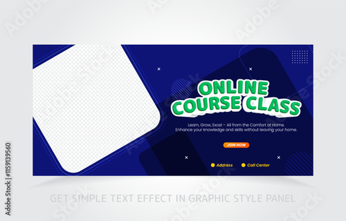 banner template design e-learning online and class master with free simple text effect in graphic style panel