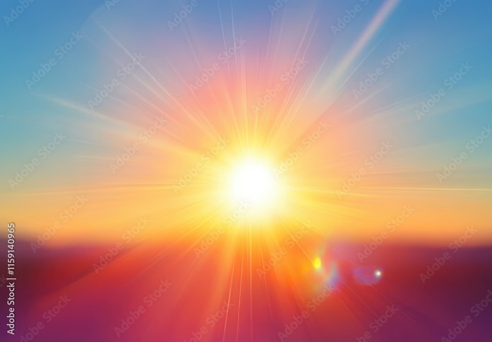 Obraz premium Vibrant and Bright Sunrise Over a Tranquil Horizon with Rays of Light Illuminating the Sky in Soft Blues, Pinks, and Oranges Capturing Nature's Beauty