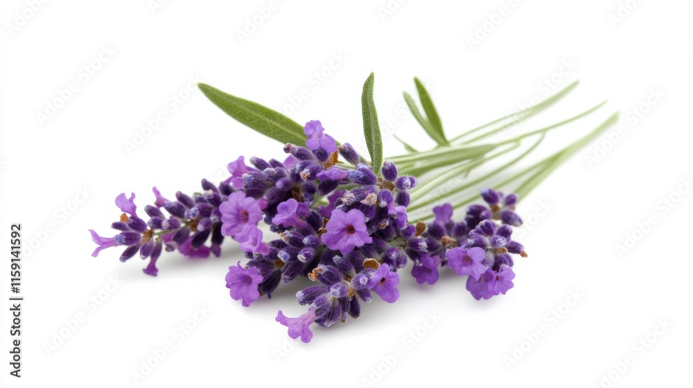 A macro shot of a bunch of purple lavender flowers with aromatic buds, isolated white background, contemporary art style A macro shot of a bunch of purple lavender flowers with aromatic buds, isolated white background, contemporary art style