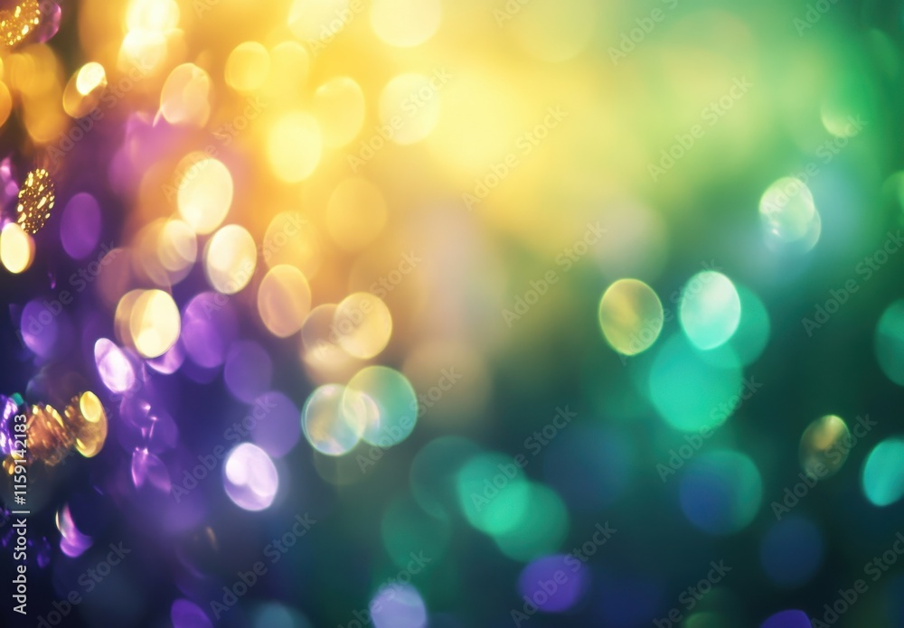 Fototapeta premium Vibrant and Colorful Bokeh Background with Soft Lights in Shades of Purple, Green, and Yellow for Festive and Celebratory Themes
