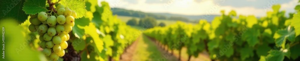 Naklejka premium Crisp white wine, green grapes, sun-drenched vineyard , wine tasting, image, sun
