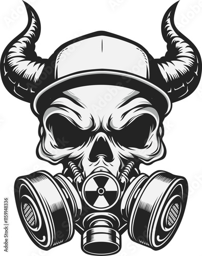 Skull with casual style cap  & Grunge gun style