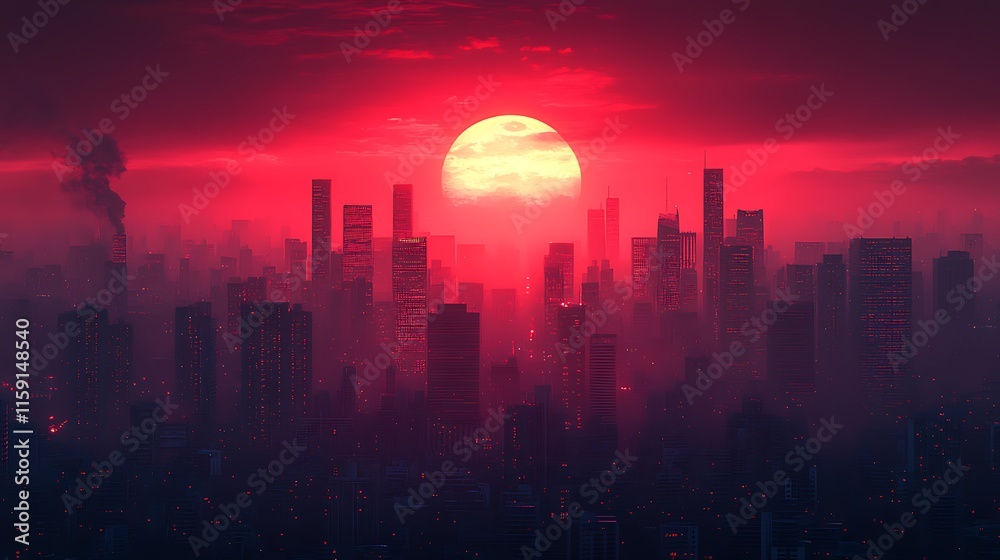 Sunset cityscape glowing vibrantly reflects beautifully on calm water surface photo Sunset cityscape glowing vibrantly reflects beautifully on calm water surface photo