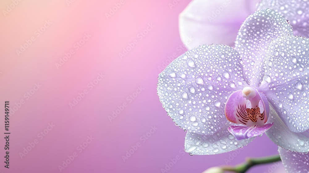 Orchid floral abstract background idea. A close-up shot of a delicate orchid flower with dewdrops on its petal. Orchid floral abstract background idea. A close-up shot of a delicate orchid flower with dewdrops on its petal.