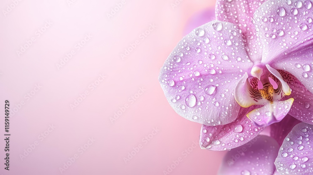 Orchid floral abstract background idea. A close-up of a pink orchid with water droplets on delicate petals. Orchid floral abstract background idea. A close-up of a pink orchid with water droplets on delicate petals.