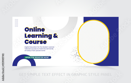 banner template design e-learning online and class master with free simple text effect in graphic style panel