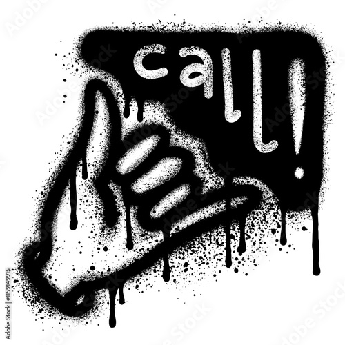 Call me hand gesture graffiti with black spray paint. vector illustration.