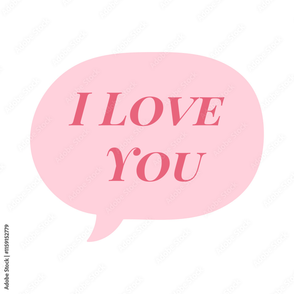 A pink heart shaped bubble with the words I love you written inside. The bubble is pink and white and has a cute, playful look to it A pink heart shaped bubble with the words I love you written inside. The bubble is pink and white and has a cute, playful look to it