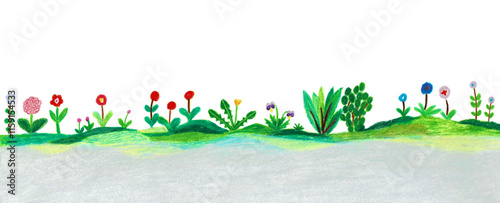 手描きイラスト　野原に咲く花