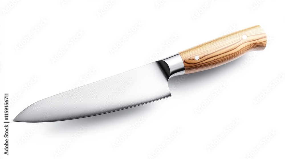Fototapeta premium Professional Chef Knife with a Wooden Handle on a White Background