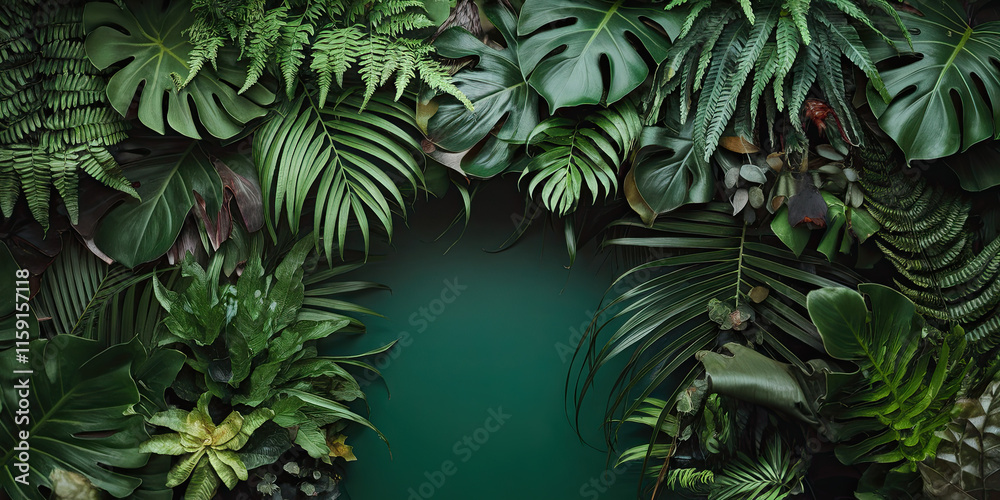 Lush Tropical Greenery Frame Exotic Leaves Background Dark Green Foliage Lush Tropical Greenery Frame Exotic Leaves Background Dark Green Foliage