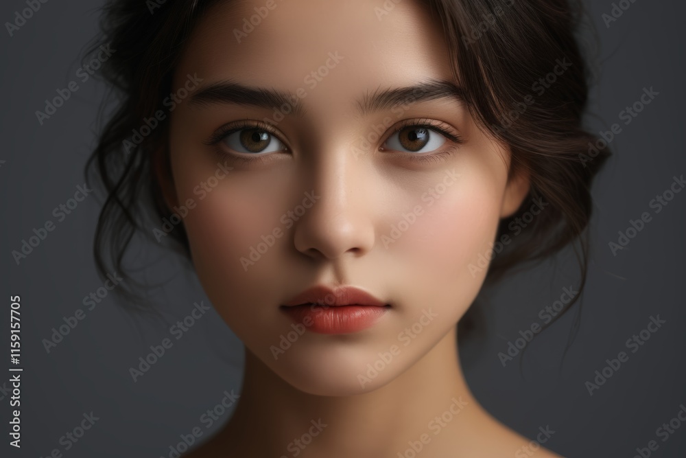 Fototapeta premium portrait of a woman with a very large eye and a very short hair