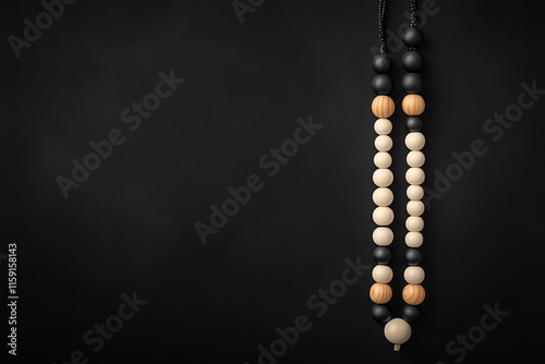 black and white muslim prayer beads on black background