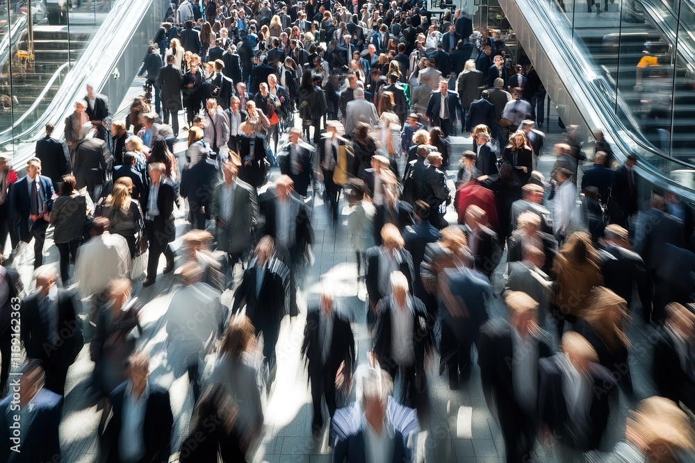 A busy city street with a blurred crowd walking under the sun. Background AI generated image A busy city street with a blurred crowd walking under the sun. Background AI generated image