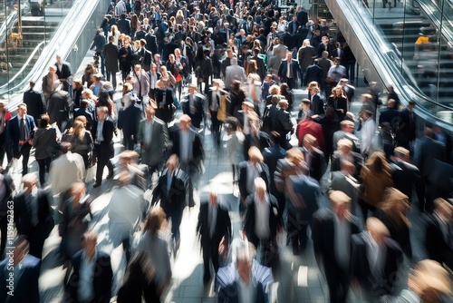 Wallpaper Mural A busy city street with a blurred crowd walking under the sun. Background AI generated image Torontodigital.ca