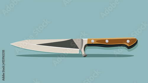 Professional Kitchen Knife with Wooden Handle Isolated Vector Illustration