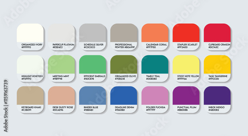 Administrative Assistant Color Guide Palette with Color Names. Catalog Sample Administrative Assistant with RGB HEX codes and Names. Colors Palette, Administrative Assistant Color Palette, Fashions