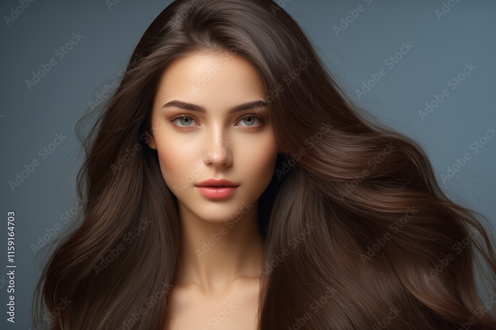Fototapeta premium arafed woman with long brown hair and blue eyes
