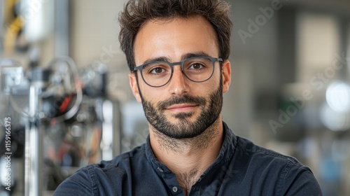 Professor studying gravitational anomalies in a cutting-edge astrophysics lab photo