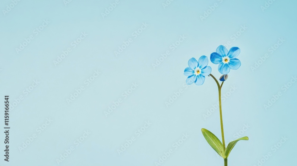 Obraz premium A vibrant blue forget-me-not against a soft sky blue background, close-up shot, Minimalist style