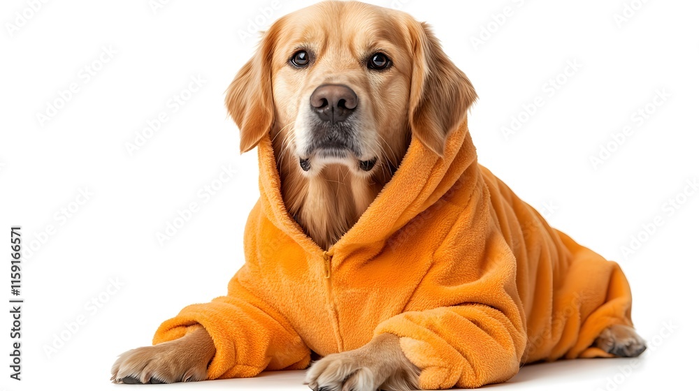Obraz premium A cheerful dog in a hotdog costume lounges playfully, showcasing vibrant colors that bring joy and warmth to the scene.