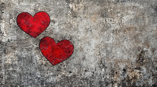 Red Heart Symbols on Grungy Textured Background for Romantic Themes and Designs