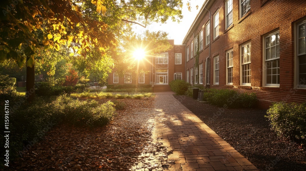 Bright Campus Scene with Student-Centered Learning