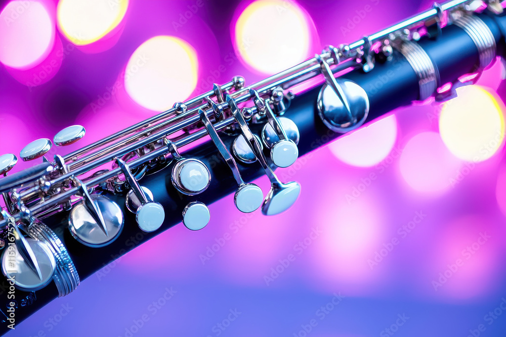 Fototapeta premium Bass clarinet with glowing finishes and intricate details
