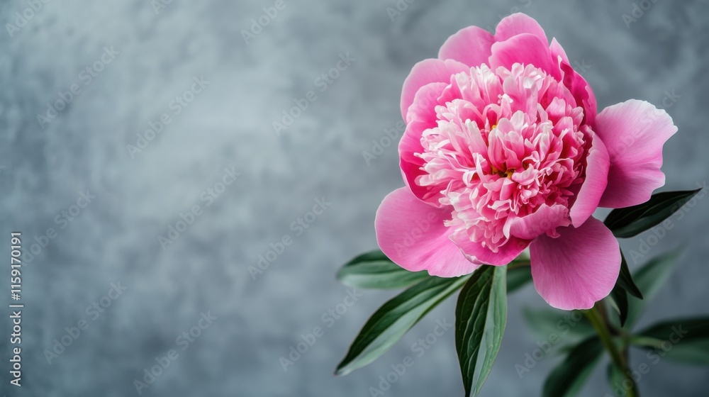 A vibrant pink peony against a subtle silver-gray backdrop, close-up shot, Stock photo library style A vibrant pink peony against a subtle silver-gray backdrop, close-up shot, Stock photo library style