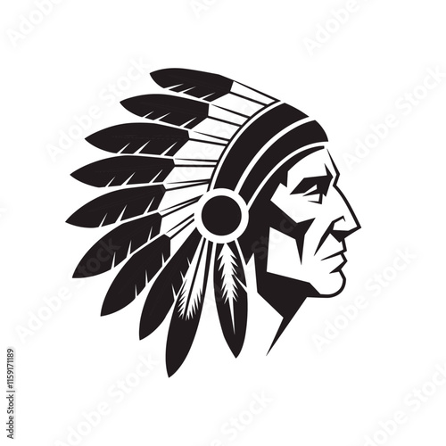 Indian Head Vector Illustration Iconic design element ideal for posters, t-shirts, labels, and branding purposes.