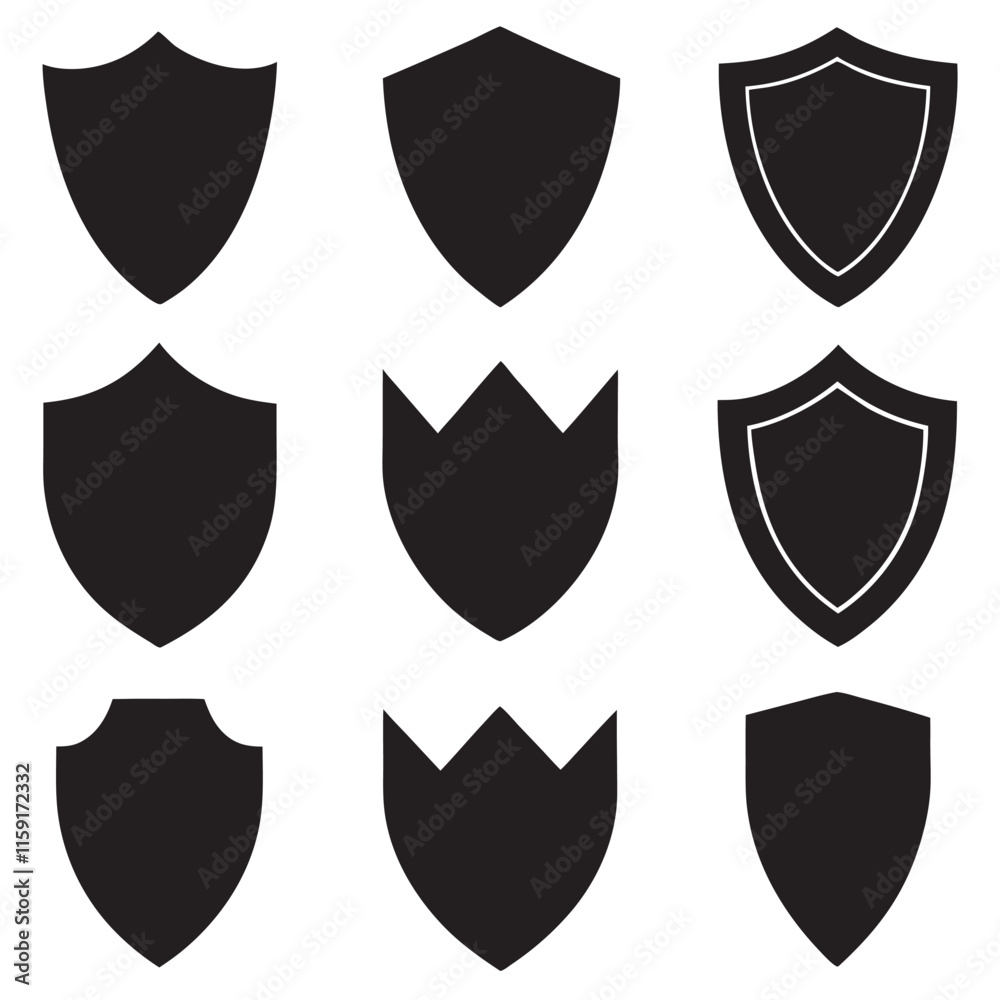 A collection of different colored shields silhouette A collection of different colored shields silhouette