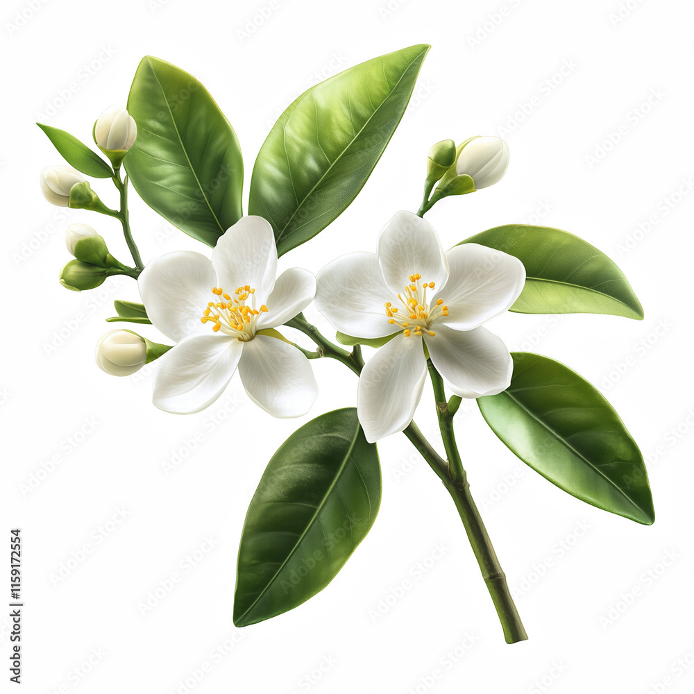 Obraz premium Realistic blooming citrus flower branch isolated on transparent background Generative Ai.