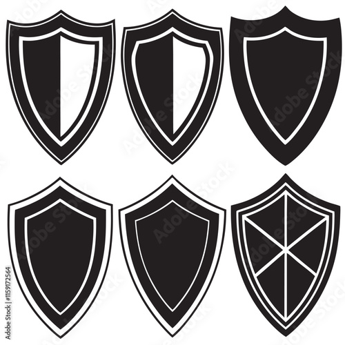 A collection of different colored shields silhouette 