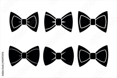  Black Bow Tie Silhouettes on White Background