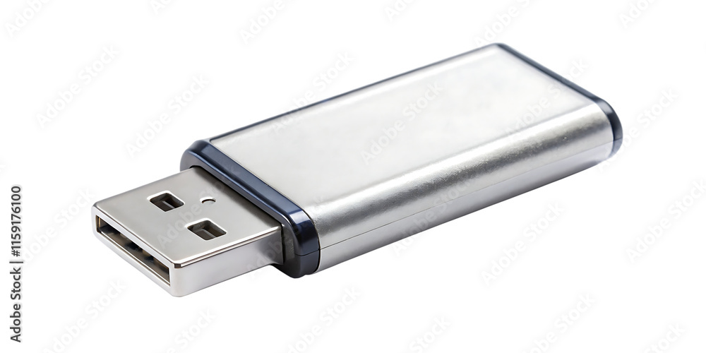Metallic USB Flash Drive isolated on white background as transparent. PNG. AI GENERATED Metallic USB Flash Drive isolated on white background as transparent. PNG. AI GENERATED