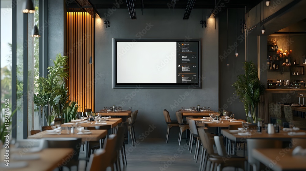 Obraz premium Modern Restaurant Interior With Digital Menu Display