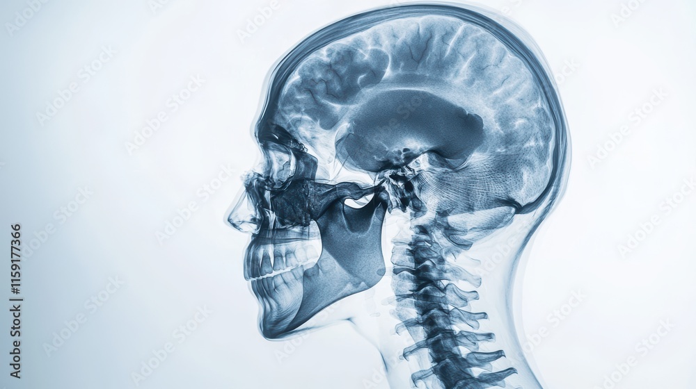 X ray of a human skull. Patient head bones scan 