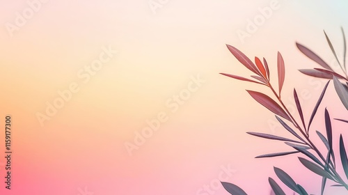 Olive tree abstract background concept. A delicate composition of leaves against a soft pastel background, evoking tranquility.