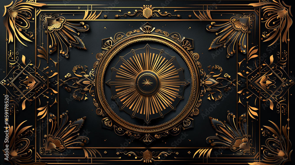 Obraz premium Golden ornate design with intricate floral motifs and geometric shapes