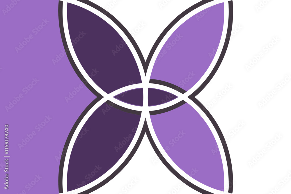 Abstract Purple Floral Design, Interlocking Petals, Symmetrical Pattern, Modern Minimalist Logo Abstract Purple Floral Design, Interlocking Petals, Symmetrical Pattern, Modern Minimalist Logo