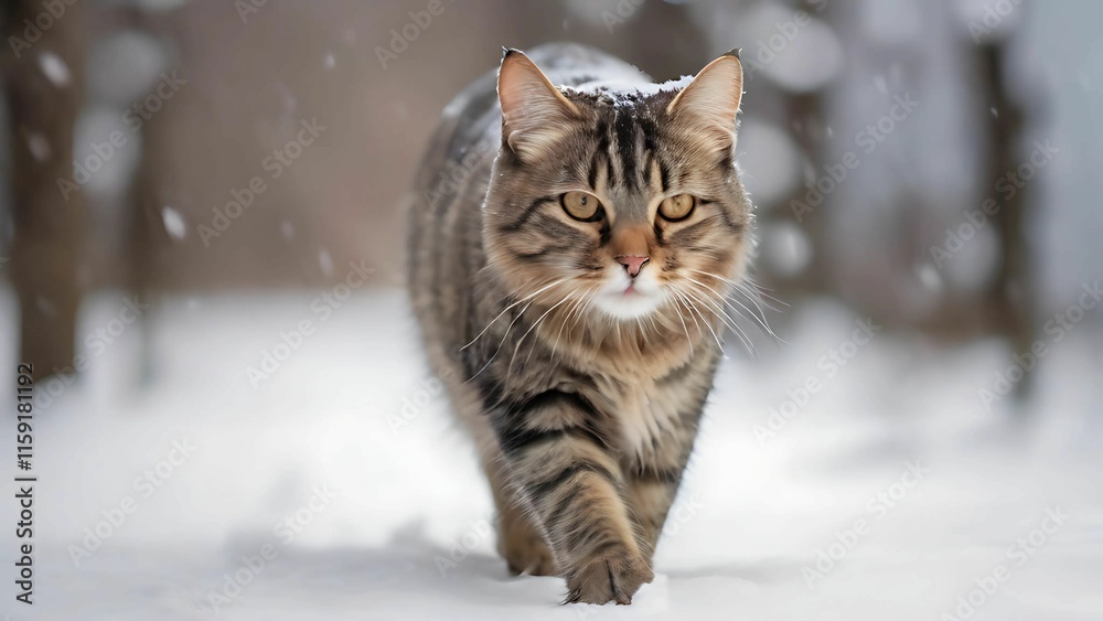 Cat walk on the snow Cat walk on the snow