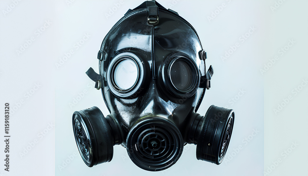 Black gas mask isolated on white, collage Black gas mask isolated on white, collage
