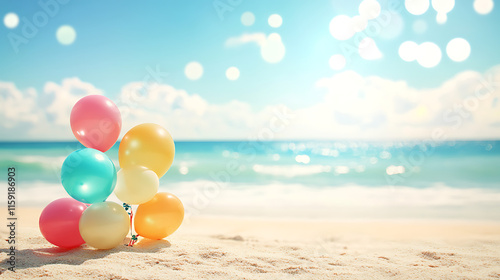 Wallpaper Mural background with balloons and beach Torontodigital.ca