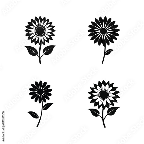 Sunflower and Daisy Silhouette Icons Modern Vector Illustration Set