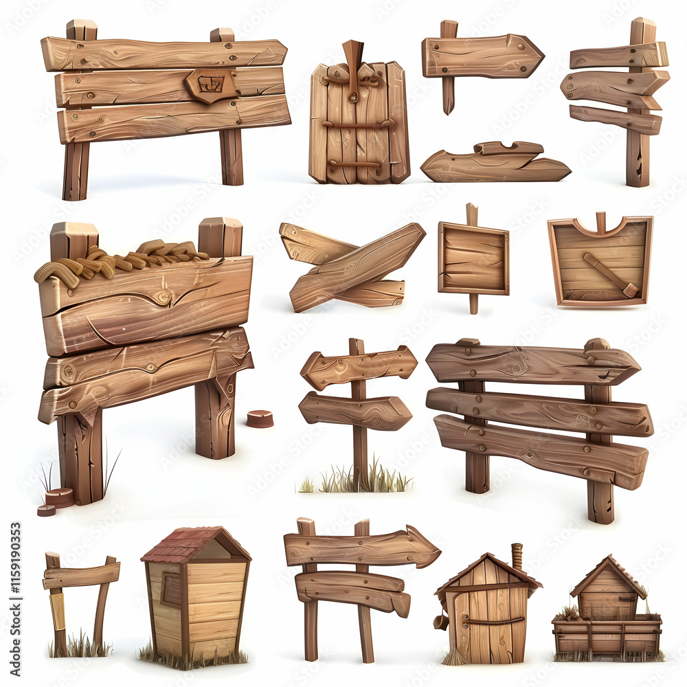 Fototapeta premium Collection of Handcrafted Wooden Sign Designs for Creative Projects